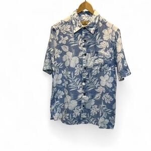 Linen Hawaiian Floral Blue Men's Shirt Size Small
